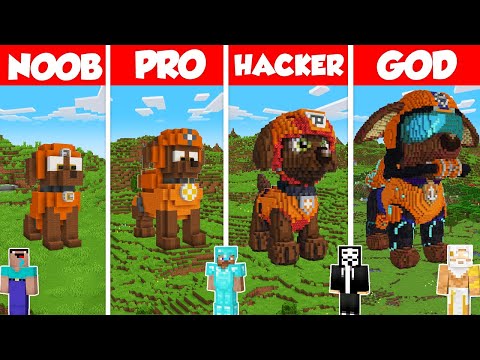 Zuma Paw Patrol Build Battle Challenge - Noob vs Pro vs Hacker vs God - Minecraft Animation