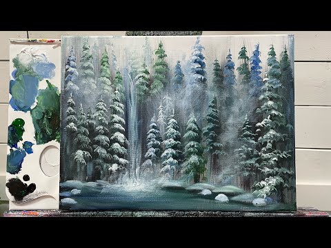 How To Paint A WINTER LANDSCAPE acrylic tutorial for beginners