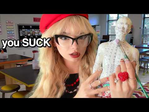 ASMR Mean Art Teacher  Critiques Your Work (chaotic, spit painting, body mapping, roleplay)