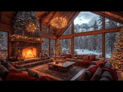 Peaceful Christmas Jazz Instrumental Music 🎄 Cozy Christmas Ambience with Fireplace Burning Sounds