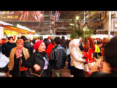 [4K] 渋谷の素晴らしい夜の群衆の眺め。東京、日本。Night View of Shibuya and Walking Tour. Tokyo, Japan.