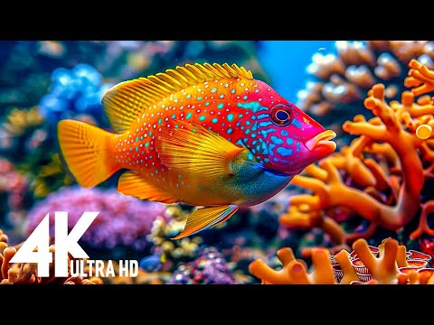 Aquarium 4K (ULTRA HD)🐠 Peaceful ocean life and soothing background sounds