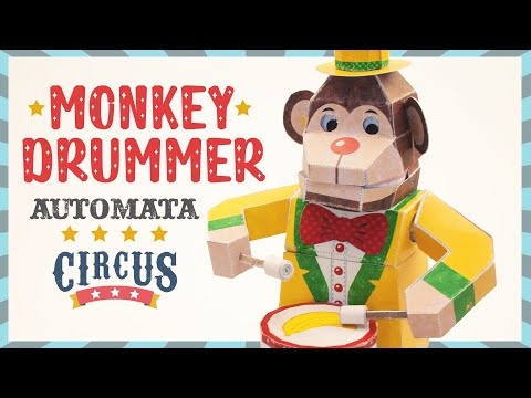 DIY Drummer Monkey Automata (canon moving toy papercraft)