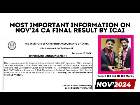 Most Important Information on Nov’24 CA Final Result by ICAI ! Current  Update