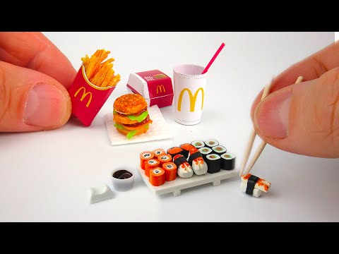 DIY Food Sushi and McDonald's | DollHouse | No Polymer Clay! MINIATURE REALISTIC HACKS AND CRAFTS