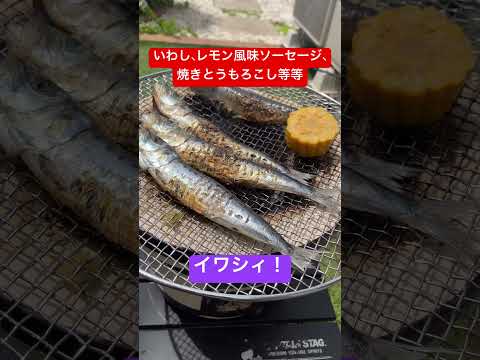 きょうのお昼ご飯(七輪でソーセージやイワシ、とうもろこし等) #shorts #bbq #火おこし #ランチ