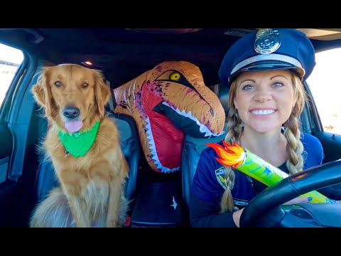 Police Surprises T-Rex & Puppy with Car Ride Chase!