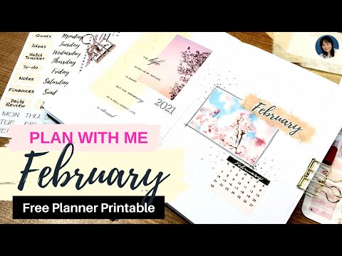 PLAN WITH ME | February 2021 Bullet Journal Setup | Sunset Themed Free Printable