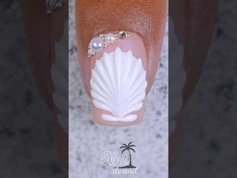 White Seashell Nail Art Tutorial | Summer Nail Reel #uñas #seashellart #nailart2024