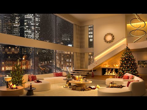 Relaxing Christmas Luxury Loft 2025 🎄 Piano Jazz, Cozy Fireplace & Snowy Views for Holiday Comfort