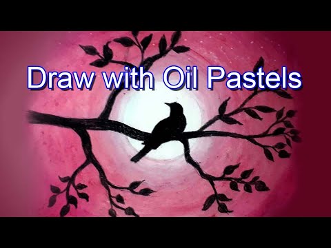 How to draw a bird on a tree with oil pastels | Simple and easy drawing | Creative Paradise