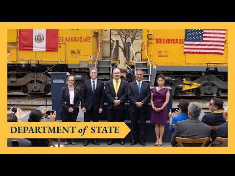 Secretary Blinken participates in a Caltrain donation ceremony in Lima, Peru