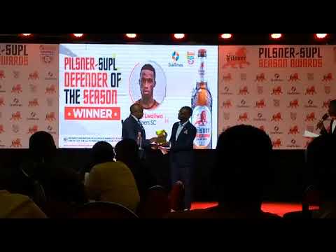 Halid Lwaliwa is Pilsner-SUPL defender of the season, media officer Muwanga recieves the accolade