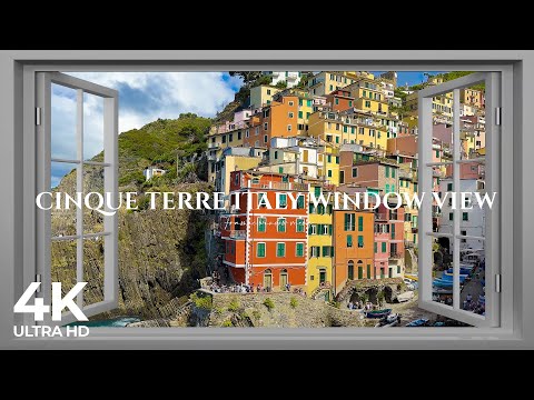 4K Coastal town Riomaggiore, Cinque Terre in Italy window view - Relaxing, Calming, Ambience