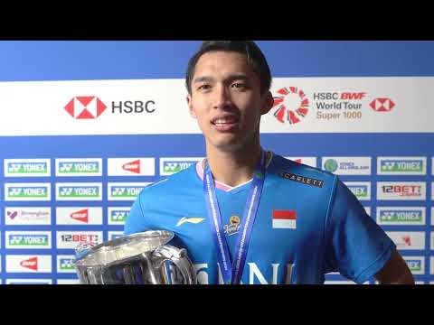 Jonathan Christie celebrates winning the YONEX All England Open men's singles title!