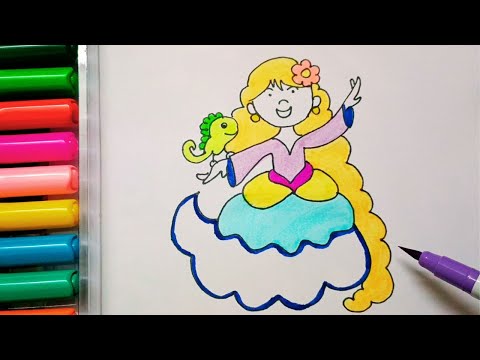 Drawing and Painting Princess Rapunzel  for Kids & Toddlers | Simple Drawing, Coloring #drawing