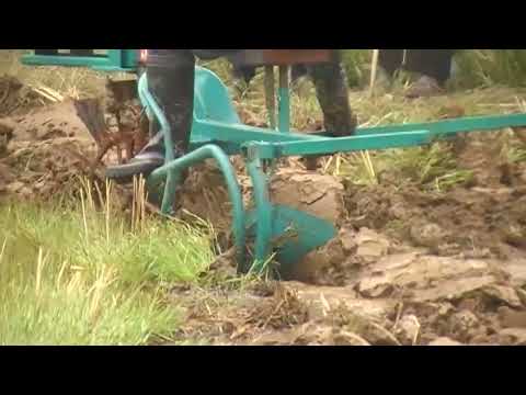 Different types of rice field tillage machines are working