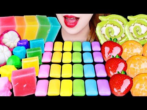 ASMR RAINBOW FOOD *JEWEL JELLY, CARAMEL CANDY, FRUIT TANGHULU EATING SOUNDS MUKBANG 먹방 咀嚼音