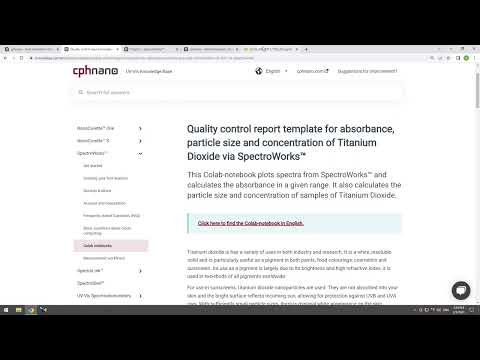 QC report template for absorbance, particle size and concentration of TiO2 via SpectroWorks™