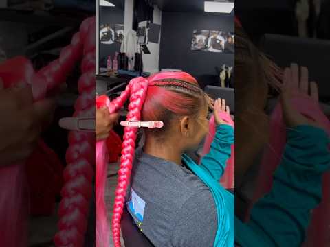 SLICK PONYTAIL STYLED W/ TWO JUMBO PINK BRAIDS #ponytail #hair #shorts #viral #beauty #pinkhair #fyp