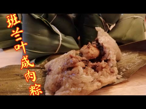 【妈妈的食谱】家乡古早味电饭锅班兰咸猪肉粽~怎么做粽子~