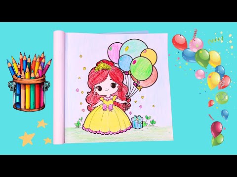 Princess with Balloons | Cute drawing and coloring page| Coloring Fun for Kids