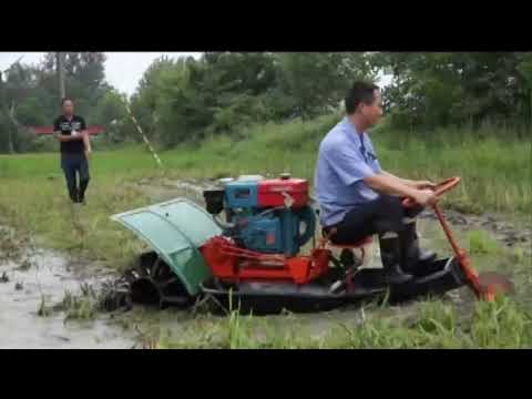 Small-scale paddy field tillage operation, ship-type tillage machinery operation