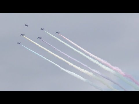 ブルーインパルス　東京オリンピックマーク　2021月7月23日　Blue Impulse gave a demonstration flight at the Tokyo Olympics