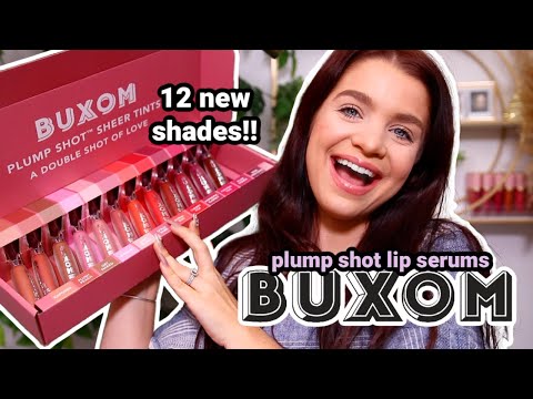 BUXOM PLUMP SHOT LIP SERUM LIP SWATCHES ALL 12 SHADES