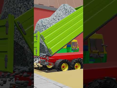 Tractor and Excavator working together to build Rufus' Doghouse  - Animated Farm Bazylland