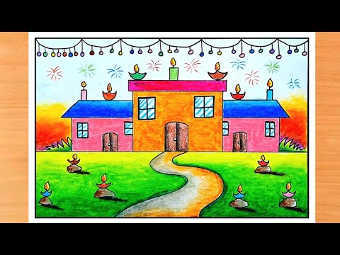 Diwali scenery drawing | Happy Diwali drawing | Easy Diwali festival drawing | Diwali 2024 🎆