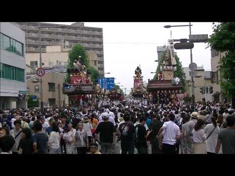 熊谷うちわ祭　２０１９年　巡行祭　東京ガス前の全町叩き合い