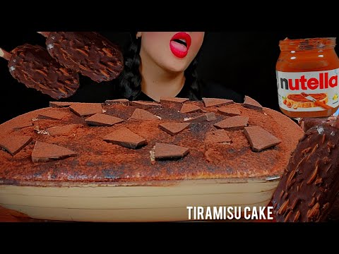 🍫asmr tiramisu cake 🎂 👅whit magnum ice cream and Nutella whit milk|우유를 넣은 먹방 티라미수|  notalking 🐾