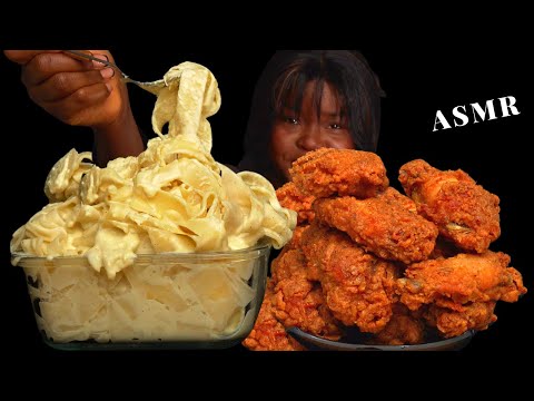 ASMR CHICKEN WINGS  & ALFREDO CREAMY PASTA MUKBANG (Talking) Sticky Eating Sounds| Vikky ASMR