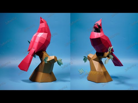 DIY 3D Cardinal Bird Papercraft - PDF, SVG Template - How to make Cardinal Bird Low poly