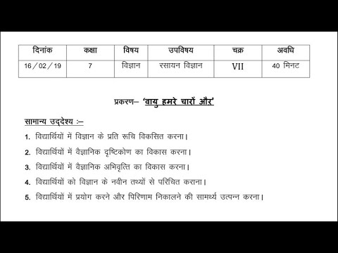 Class 7 विज्ञान पाठ योजना Topic वायु हमरे चारों ओर