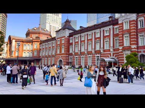 [4K HDR] Afternoon Walking Tour JR Tokyo Marunouchi / Imperial Palace Garden / Hibiya Park. Japan.