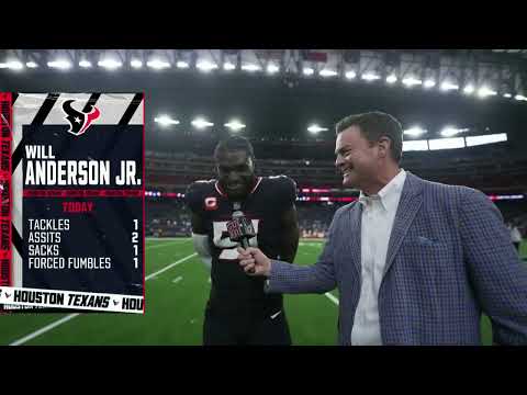 Will Anderson Jr. speaks to Drew Dougherty after the win over the Miami Dolphins