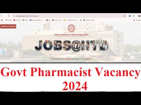 Project Assistant Allopathic Pharmacist| IIT Delhi  | Pharmacist jobs | D Pharma @dkvpharmaguidance