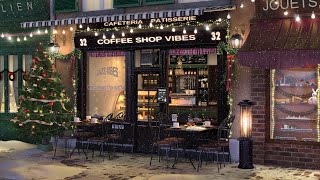 Christmas Coffee Shop Vibes Street Lights with Smooth Jazz Music and Snowfall for Work, Relax, Study