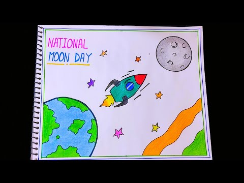 Chandra Dinam Poster Drawing / National Moon Day Drawing / Chandra Dinam Drawing / Moon Day Drawing