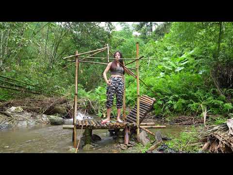 FULL 38 DAY THE AMAZONA GIRL SOLO CAMPING SURVIVAL IN THE RAIN FOREST - BUILDING SHELTER - ASMR