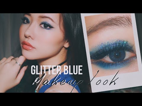 ブルーのパーティメイク/glitter blue makeup look