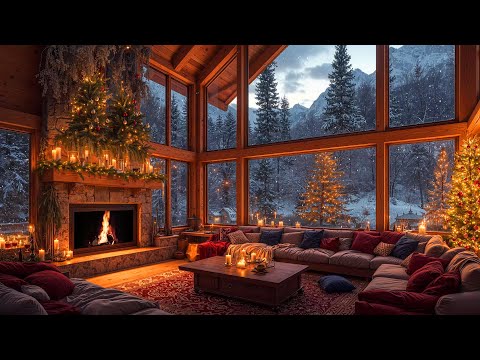 Relieve Stress with Background Instrumental Christmas Jazz 🎄 Christmas Ambience & Fireplace Sounds 🔥