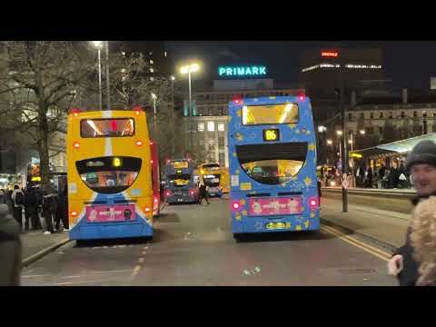 *Nighttime* Buses and Metrolink at Piccadilly Gardens, Manchester - Tuesday 10th December 2024