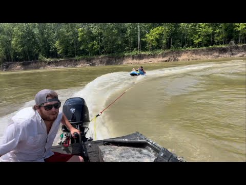 TUBING with a DUCK BOAT crazy 180s