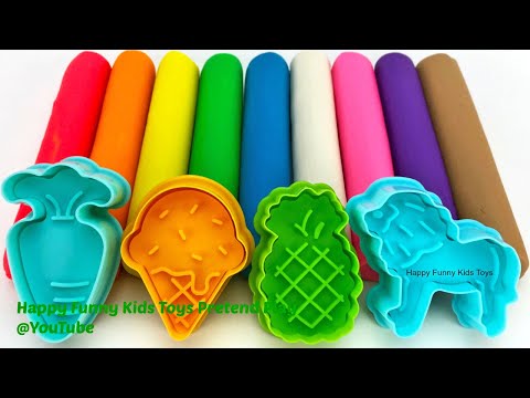 Play Doh Modelling Clay with Pineapple Grapes Strawberry Molds and Surprise Toys