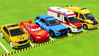 TRANSPORTING ALL POLICE CARS & AMBULANCE EMERGENCY VEHICLES WITH MAN TRUCKS ! Farming Simulator 22