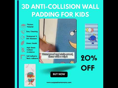 3D Anti-Collision Wall Padding for Kids, Peel and Stick Upholstered Wall Panels #wallpadding