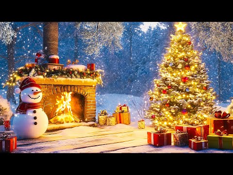 Beautiful Christmas Relaxing Fireplace & Snowfall 🔥🎄 Christmas Background 🎅 Christmas Ambience